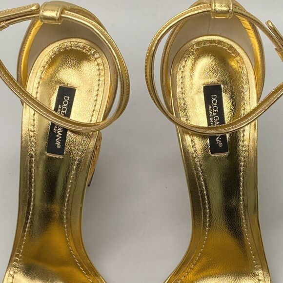 DOLCE&GABBANA Sculpted-Heel Metallic Leather Sandals size 41 - Picture 10 of 14
